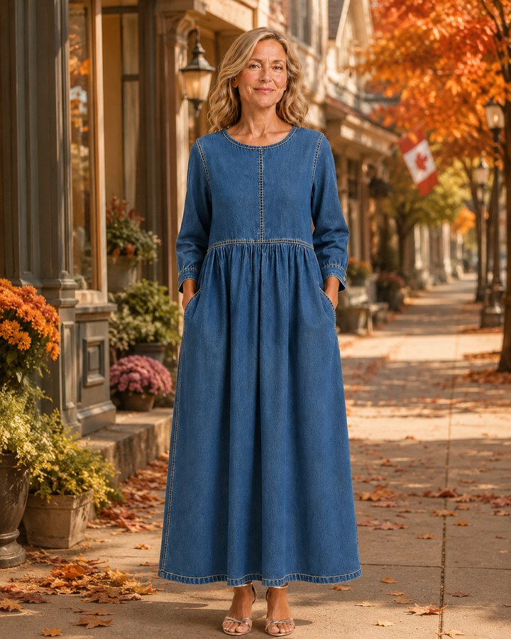 Aimée | 100% Cotton Denim Maxi Dress