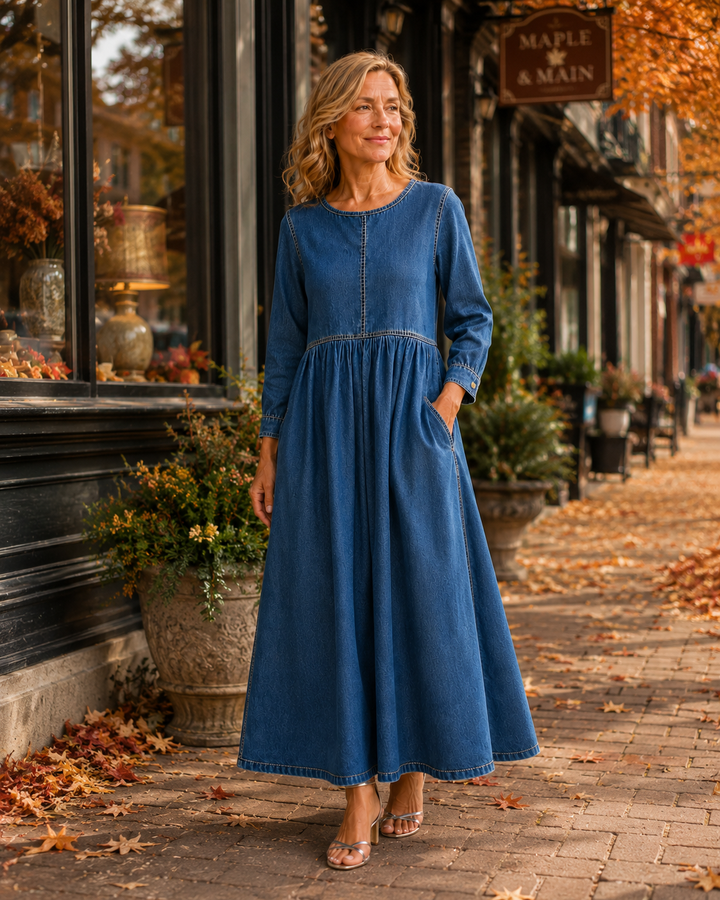 Aimée | 100% Cotton Denim Maxi Dress