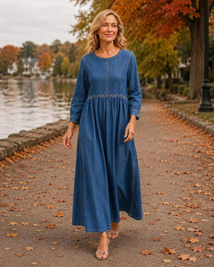 Aimée | 100% Cotton Denim Maxi Dress