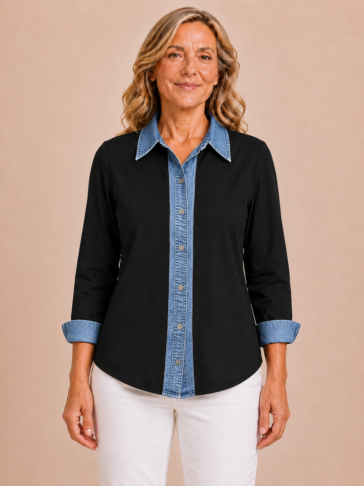 Ella | Denim Trim Two-Tone Shirt