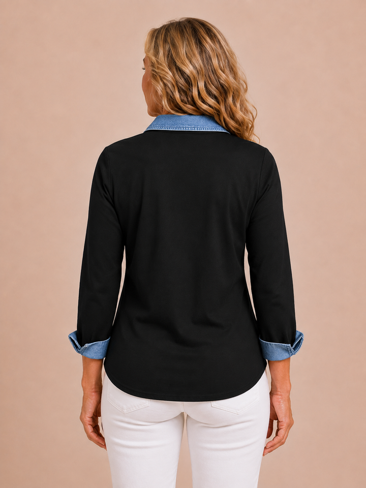 Ella | Denim Trim Two-Tone Shirt
