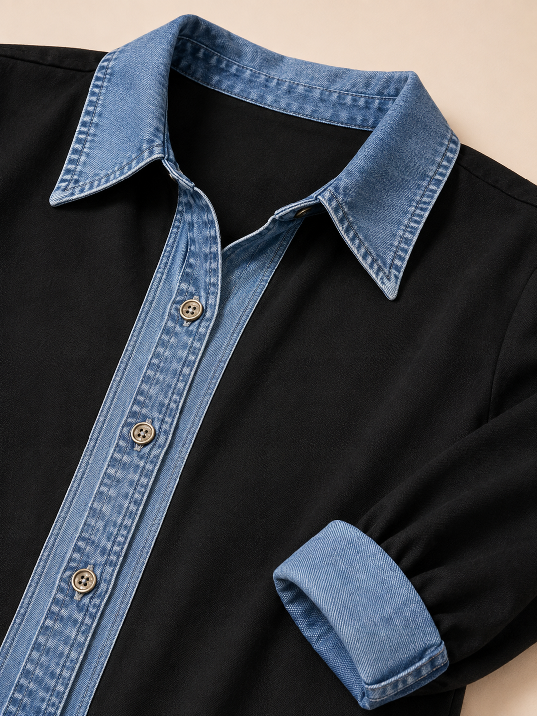 Ella | Denim Trim Two-Tone Shirt