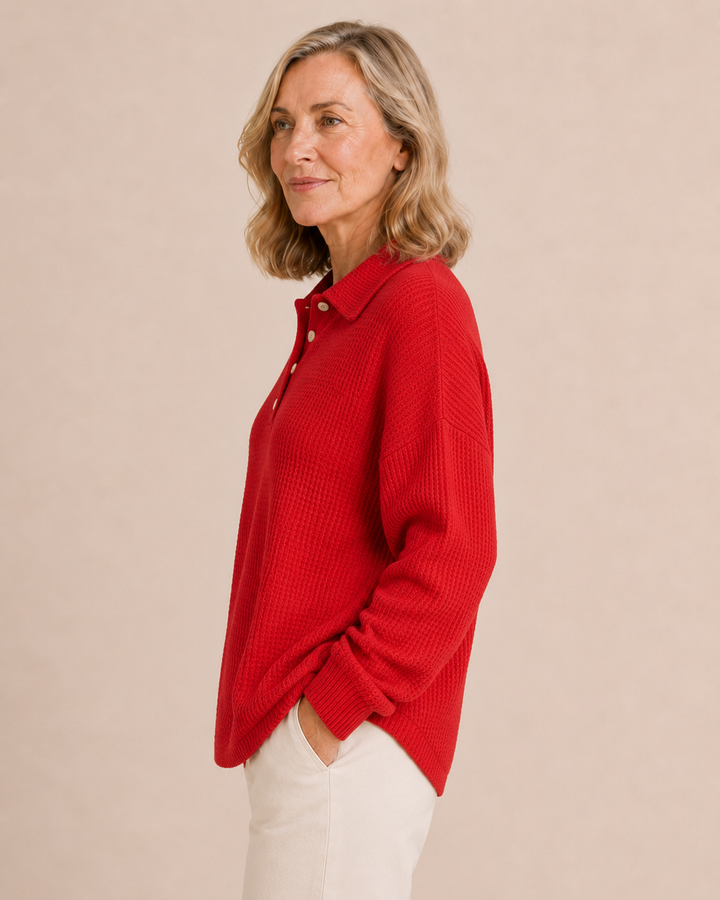 Lauraine | Textured Knit Polo Sweater
