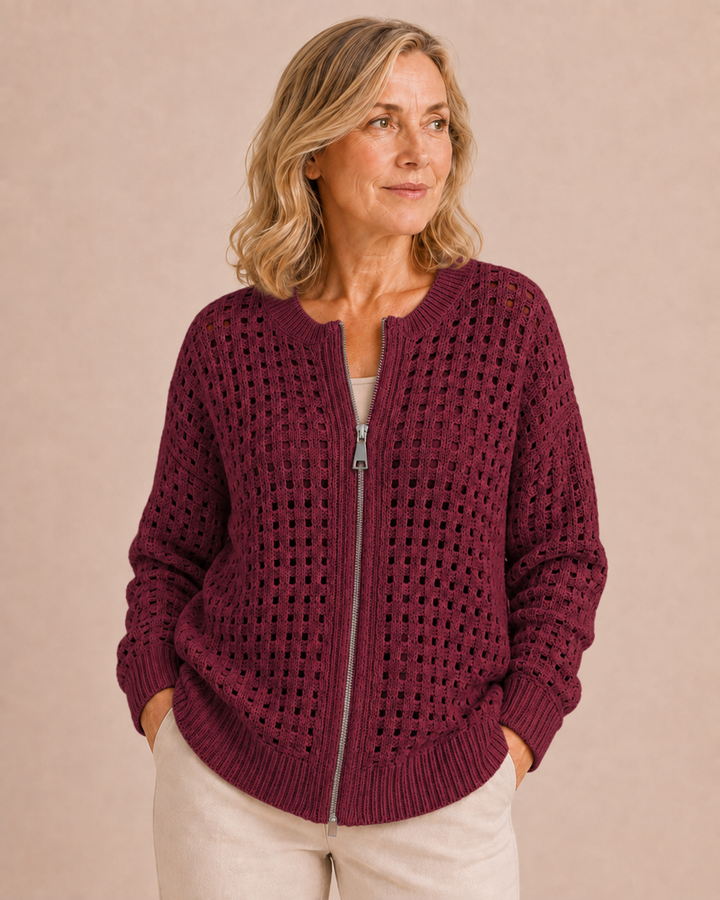 Ninon | Open Knit Zip Cardigan