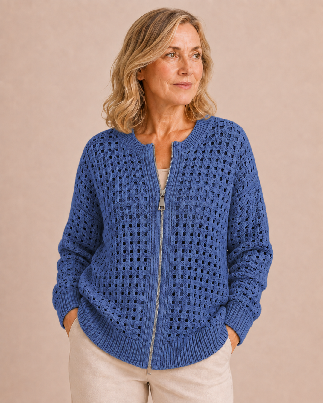 Ninon | Open Knit Zip Cardigan