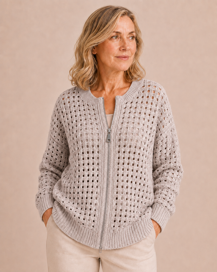 Ninon | Open Knit Zip Cardigan