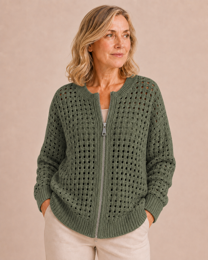 Ninon | Open Knit Zip Cardigan