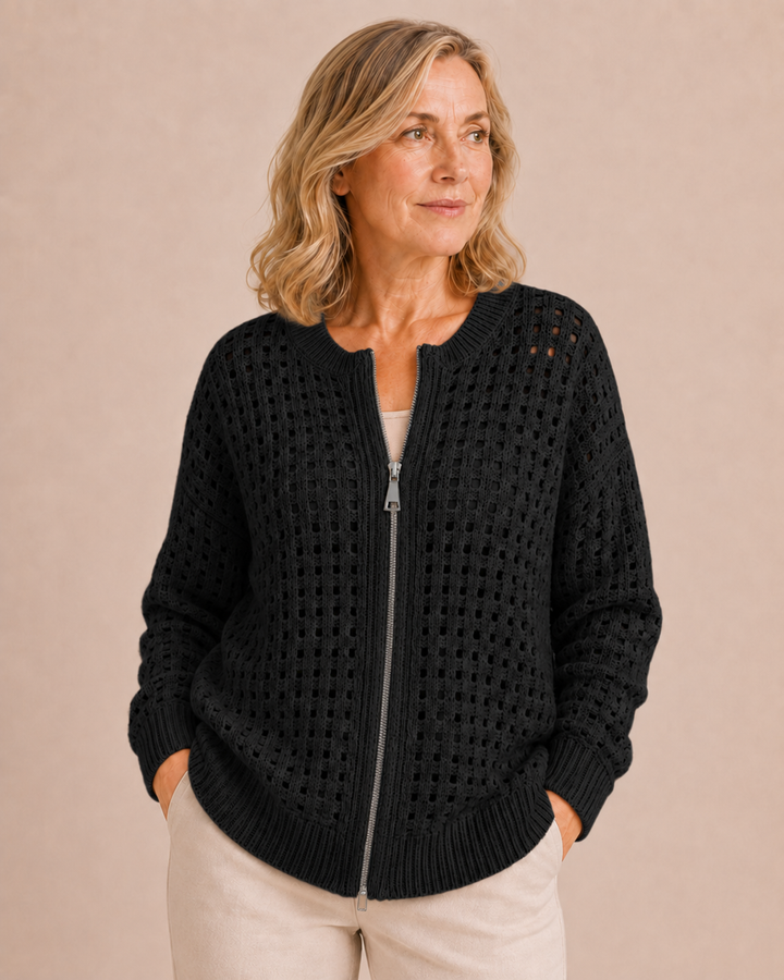 Ninon | Open Knit Zip Cardigan