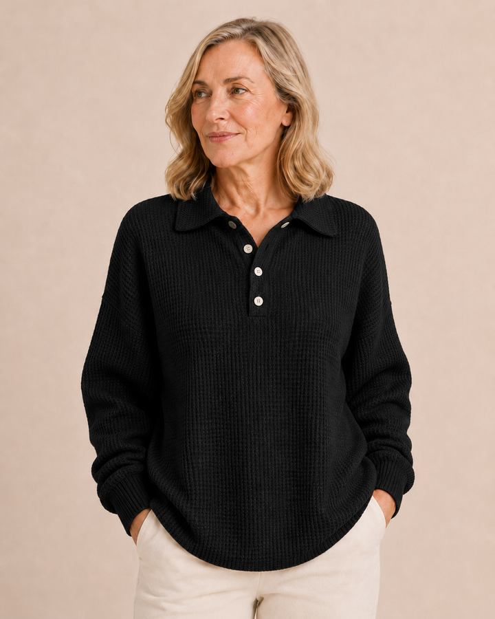 Lauraine | Textured Knit Polo Sweater