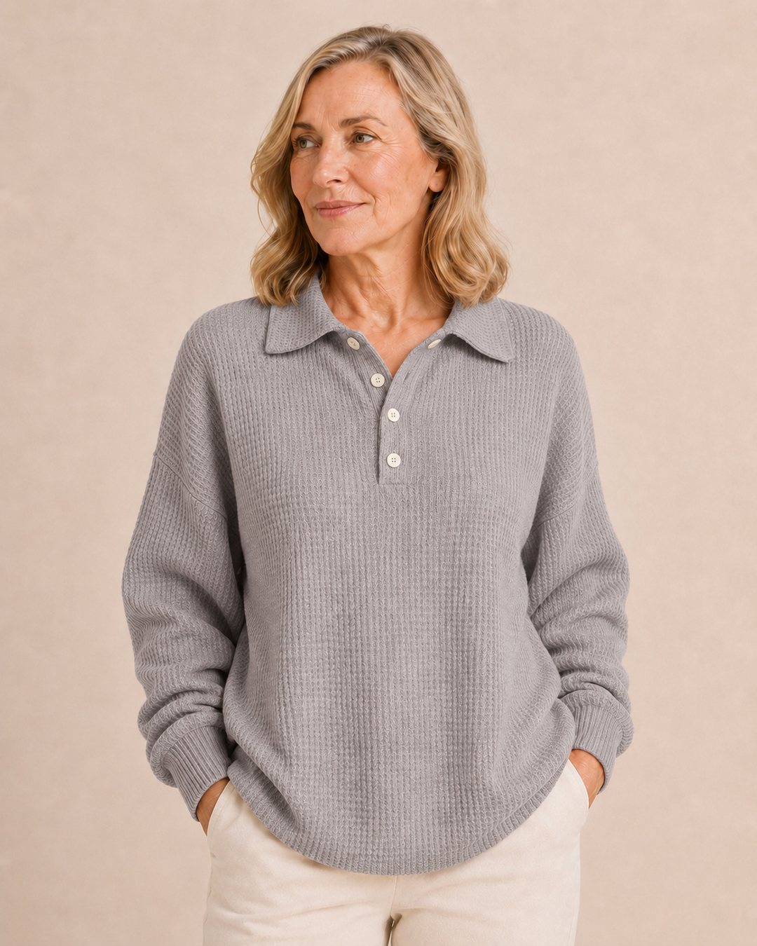 Lauraine | Textured Knit Polo Sweater