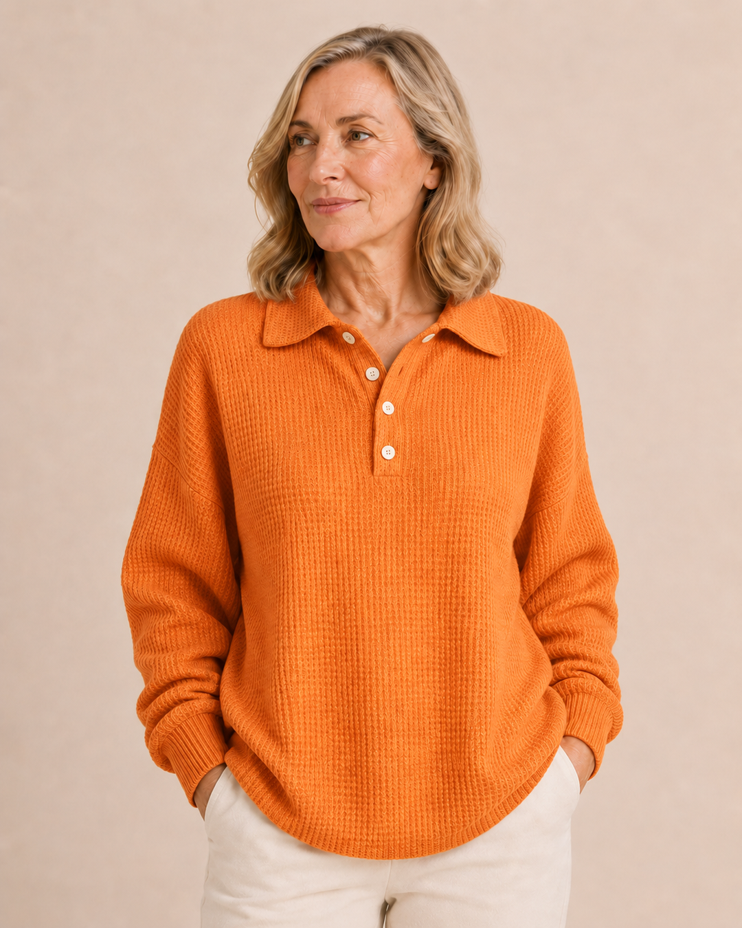Lauraine | Textured Knit Polo Sweater