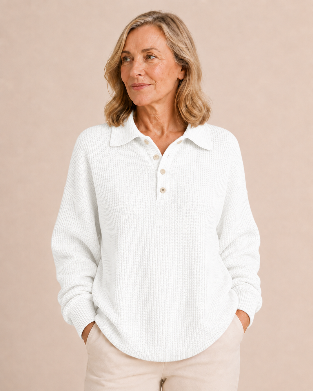 Lauraine | Textured Knit Polo Sweater
