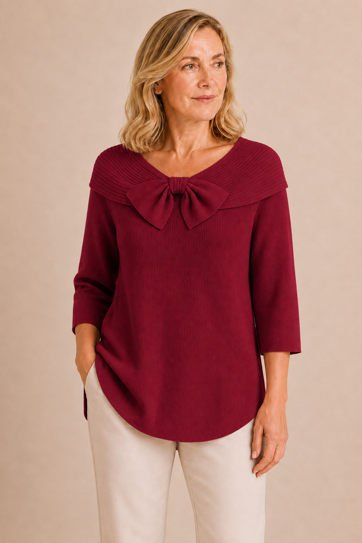 Yolaine | Wide Bow Collar Sweater