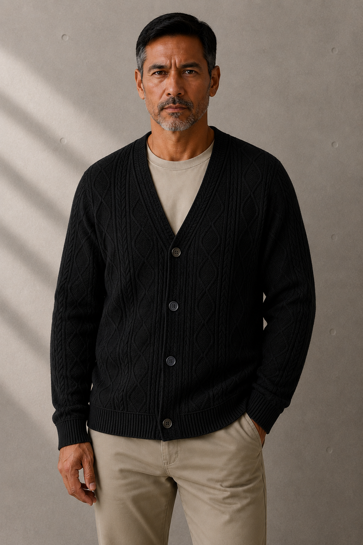 Guillaume | Diamond Cable V Neck Cardigan