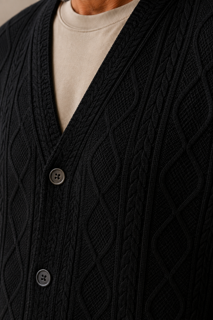 Guillaume | Diamond Cable V Neck Cardigan