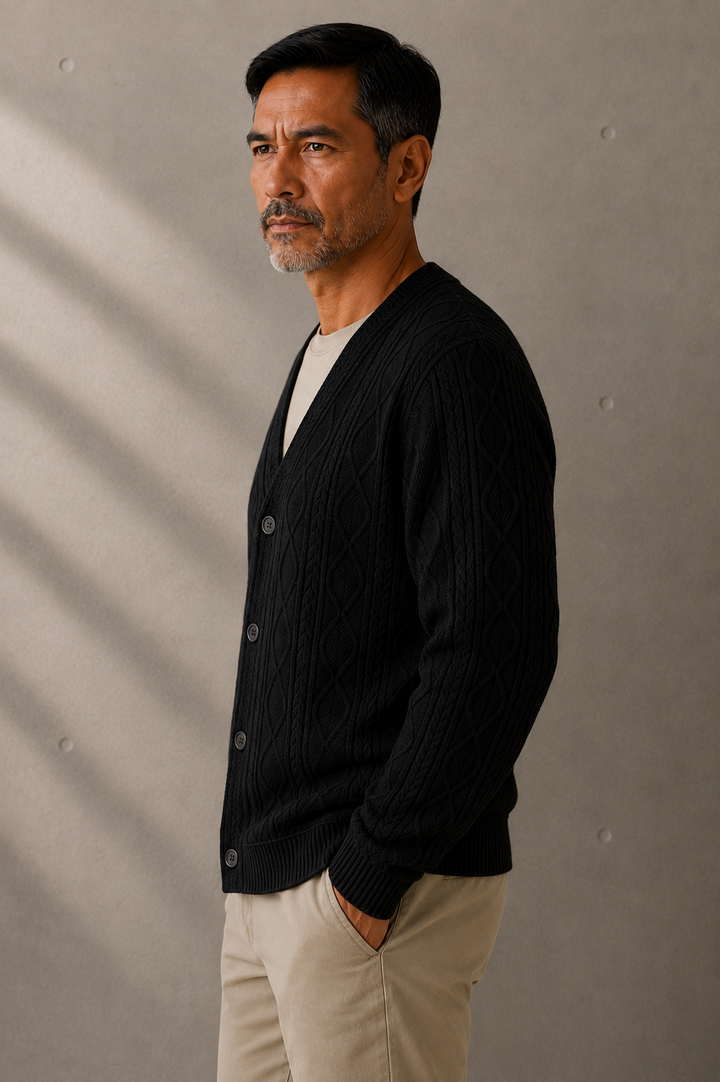 Guillaume | Diamond Cable V Neck Cardigan