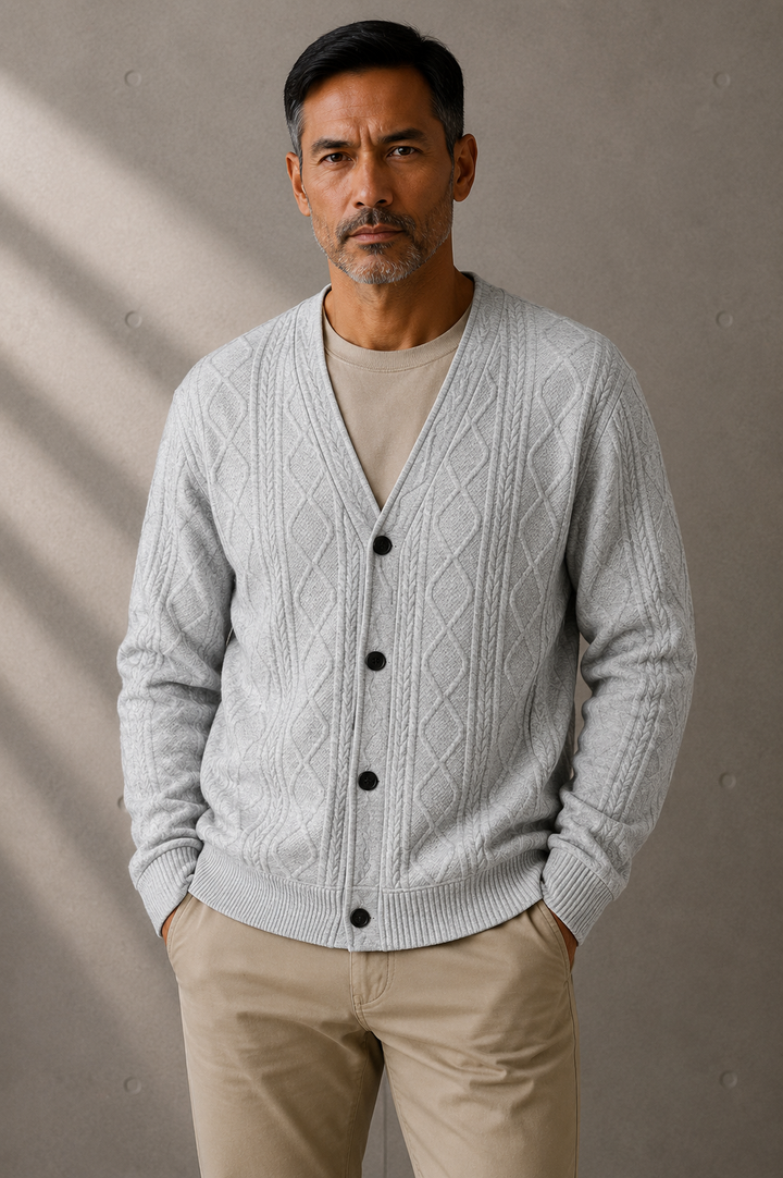 Guillaume | Diamond Cable V Neck Cardigan