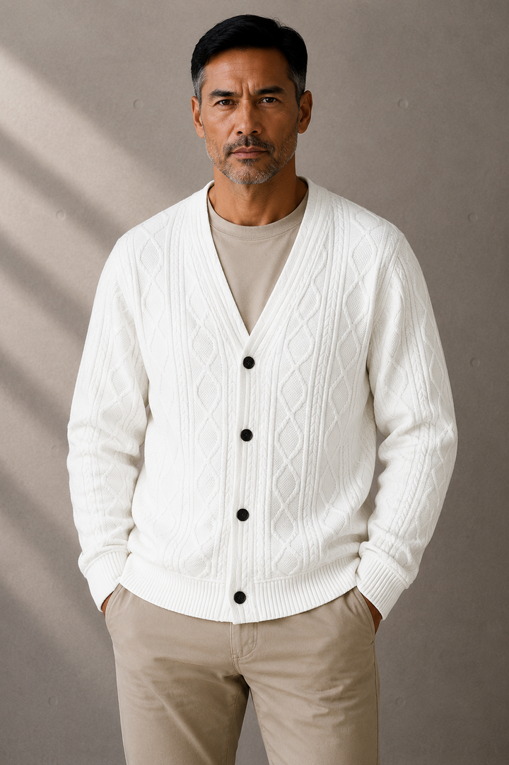 Guillaume | Diamond Cable V Neck Cardigan
