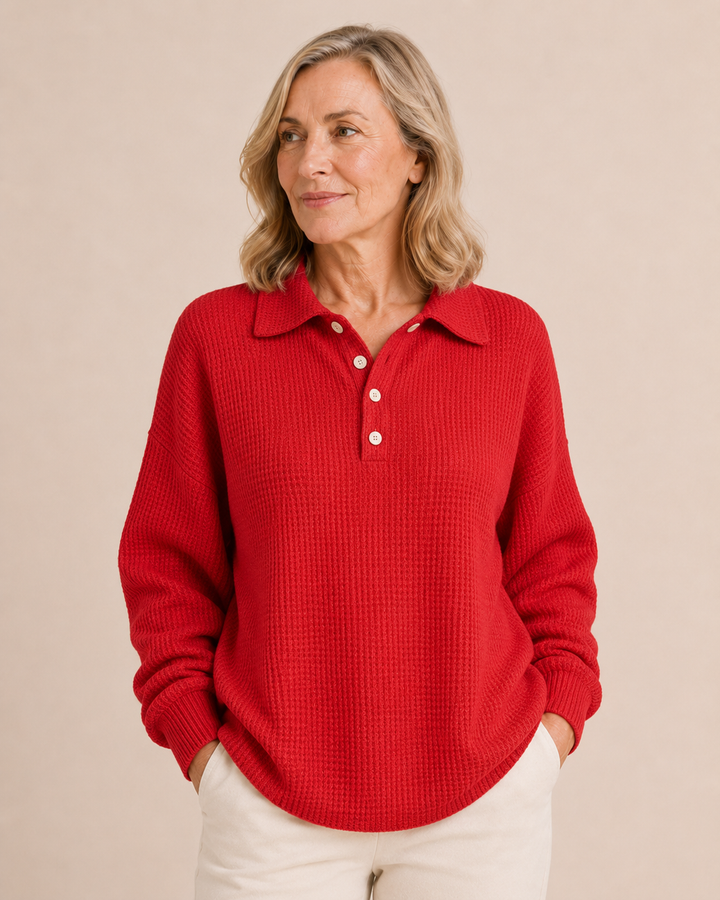 Lauraine | Textured Knit Polo Sweater