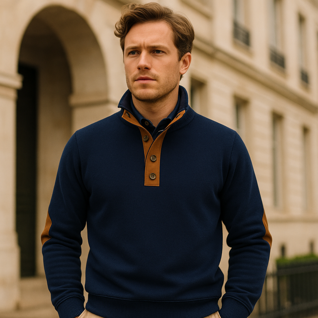 Landry | Leather Elbow Merino Zip Knit