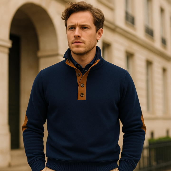 Landry | Leather Elbow Merino Zip Knit