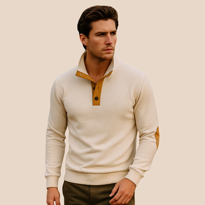 Landry | Leather Elbow Merino Zip Knit