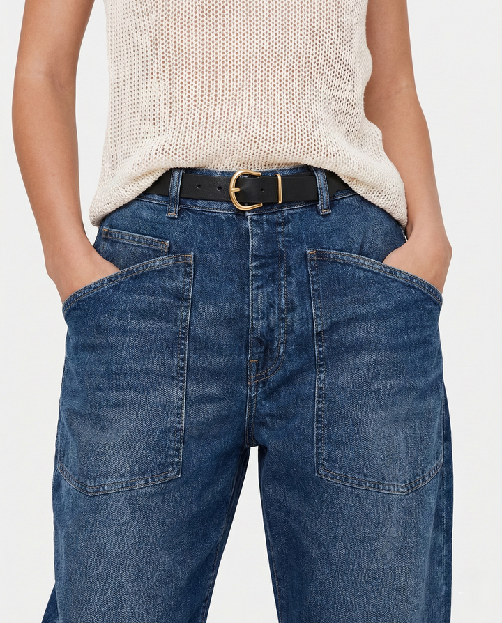 Sylviane | Structured Denim Barrel Leg Jeans