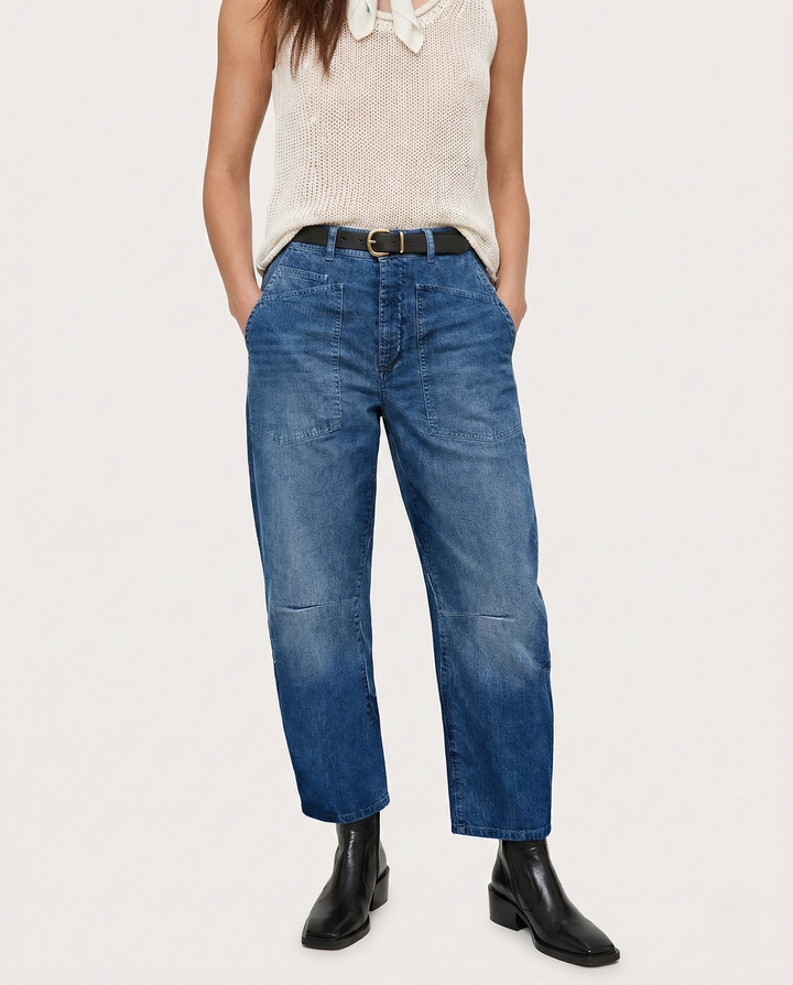 Sylviane | Structured Denim Barrel Leg Jeans