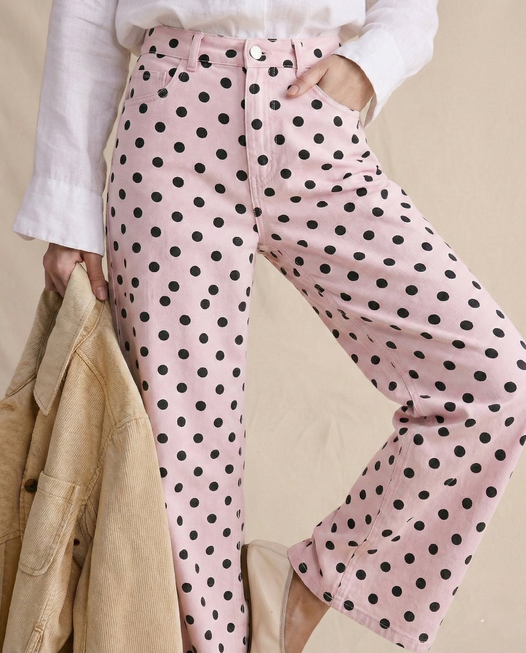 Paule | Polka Dot Cotton Wide Leg Trousers