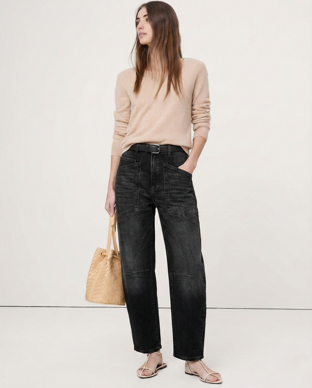 Sylviane | Structured Denim Barrel Leg Jeans