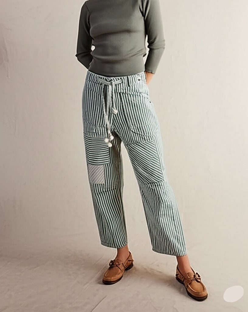 Oralie | Striped Cotton Linen Trousers