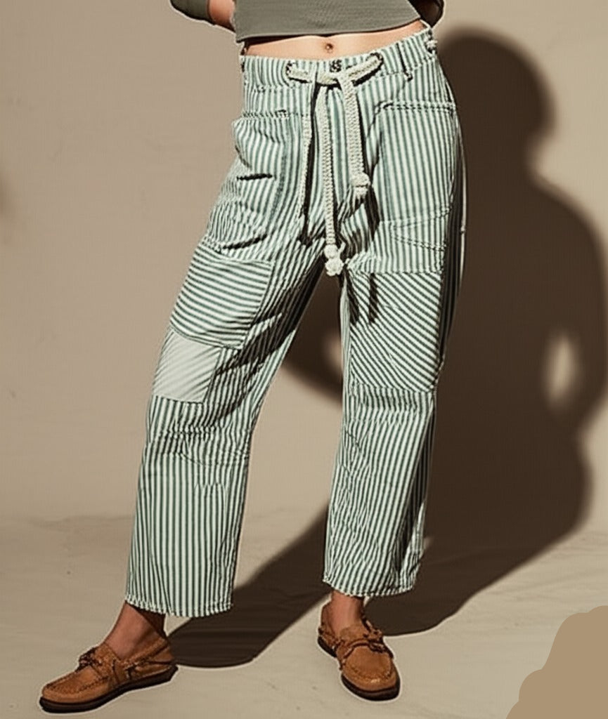 Oralie | Striped Cotton Linen Trousers