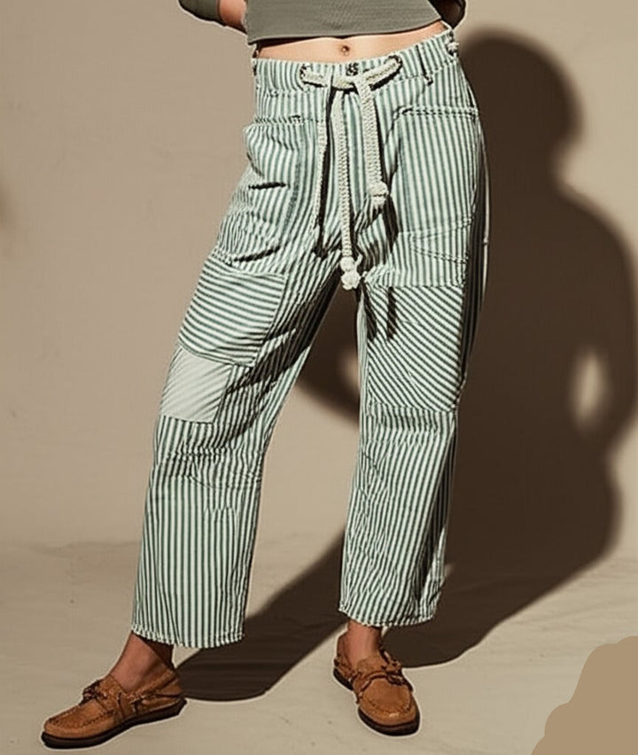 Oralie | Striped Cotton Linen Trousers