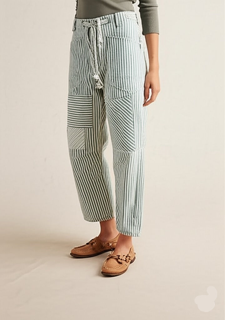Oralie | Striped Cotton Linen Trousers