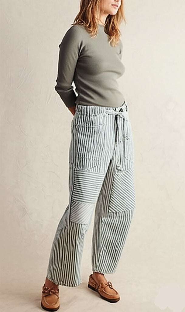 Oralie | Striped Cotton Linen Trousers