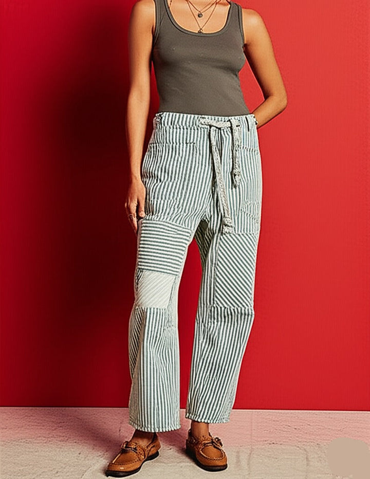 Oralie | Striped Cotton Linen Trousers