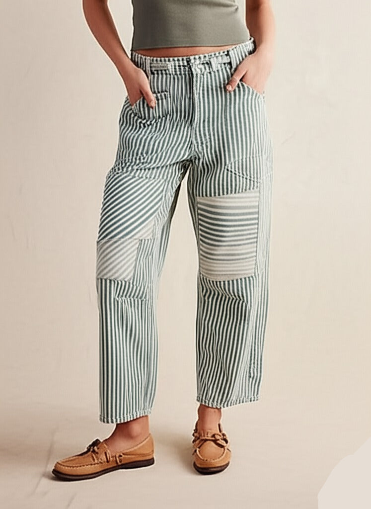 Oralie | Striped Cotton Linen Trousers