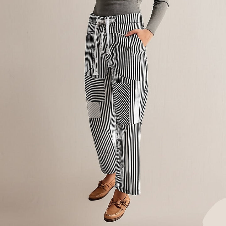 Oralie | Striped Cotton Linen Trousers