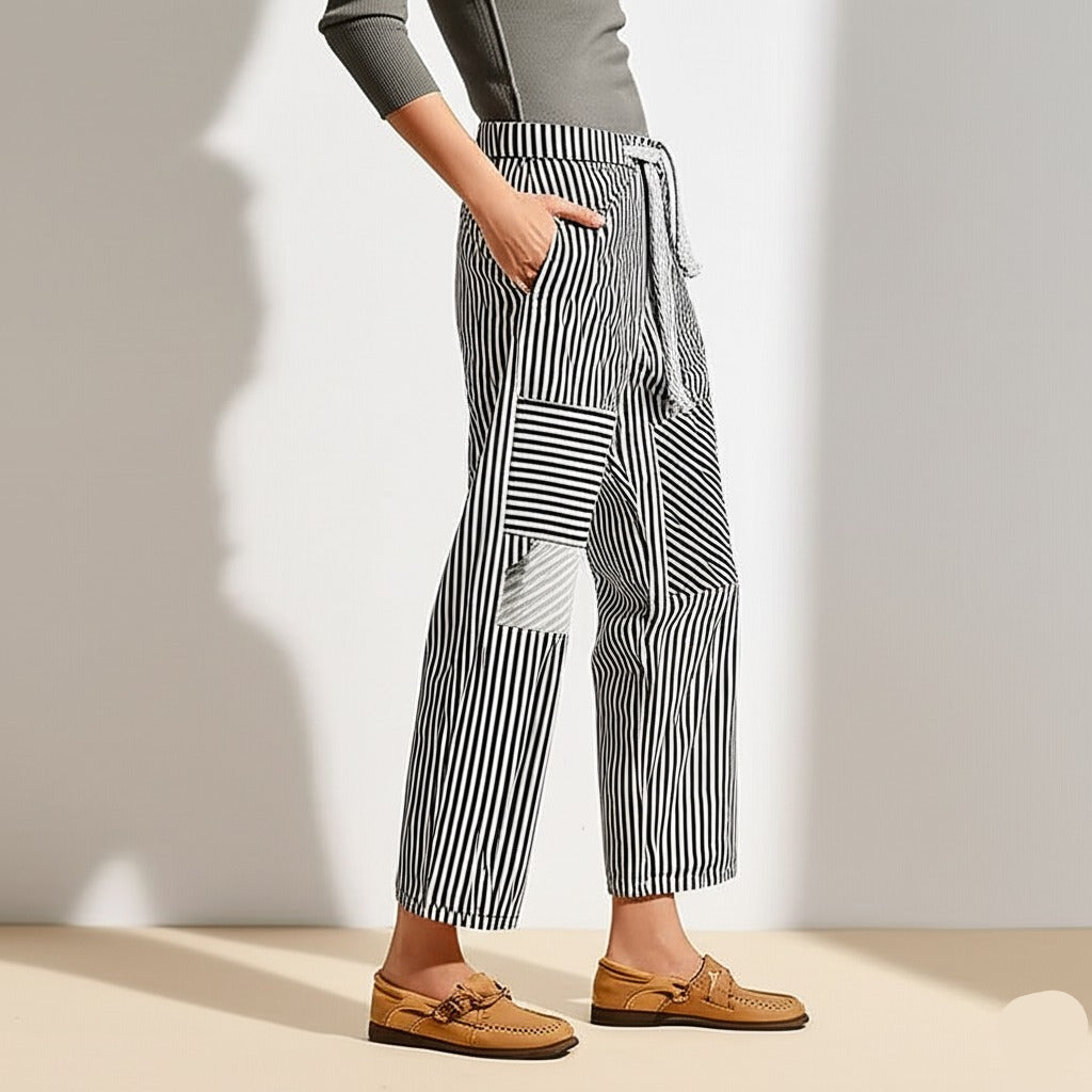 Oralie | Striped Cotton Linen Trousers