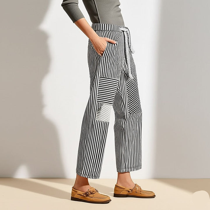 Oralie | Striped Cotton Linen Trousers