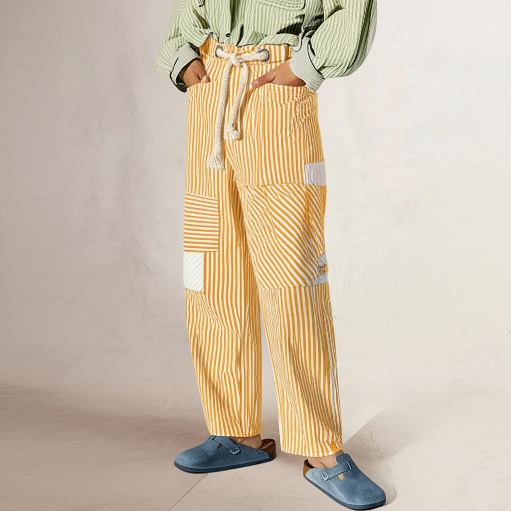 Oralie | Striped Cotton Linen Trousers