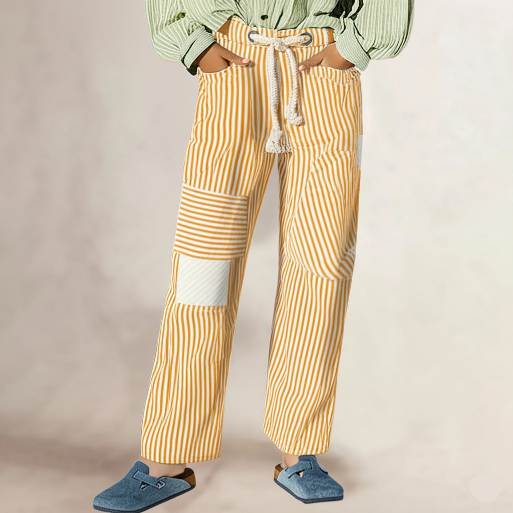 Oralie | Striped Cotton Linen Trousers