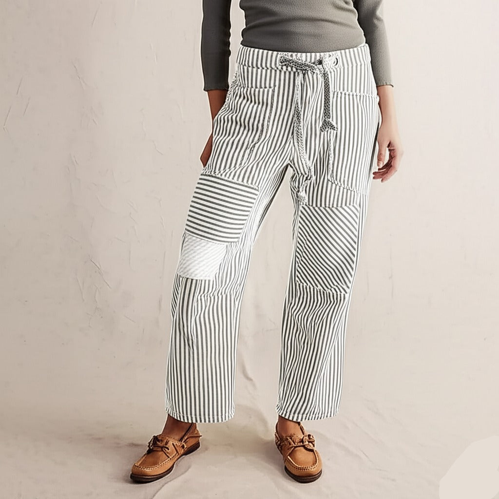 Oralie | Striped Cotton Linen Trousers