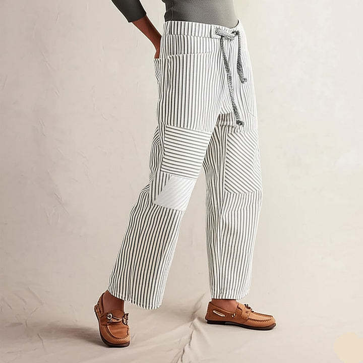 Oralie | Striped Cotton Linen Trousers