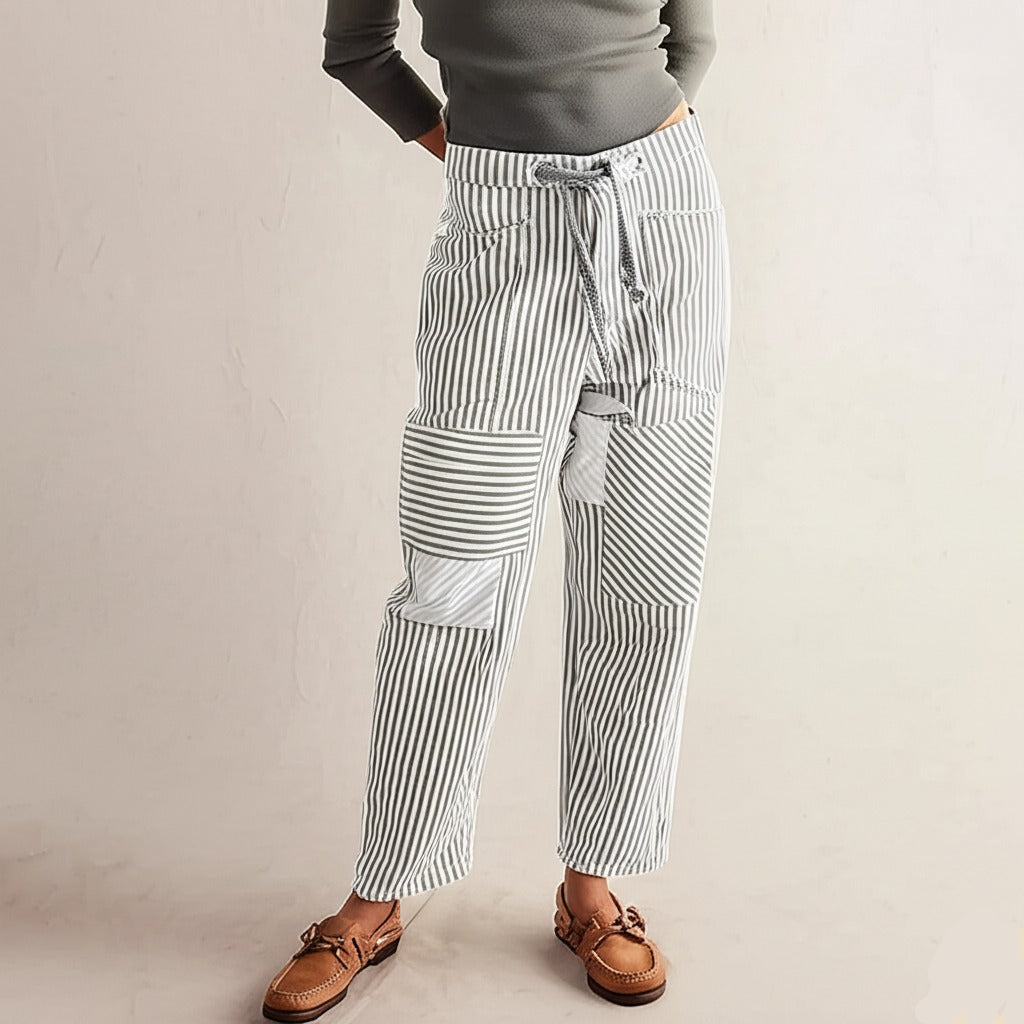 Oralie | Striped Cotton Linen Trousers