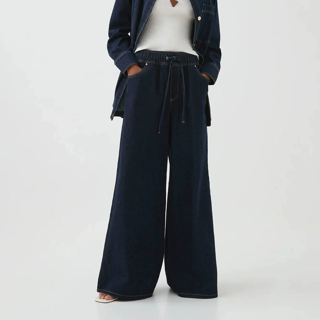 Mariange | Drawstring Wide Leg Denim Jeans