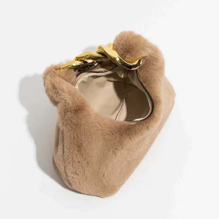 Faux Fur Crescent Bag, Chain Strap