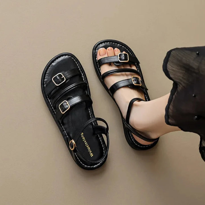 Mabel | Triple Buckle Leather Sandals