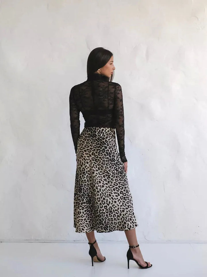 Alexandrine | Leopard Print Satin Skirt