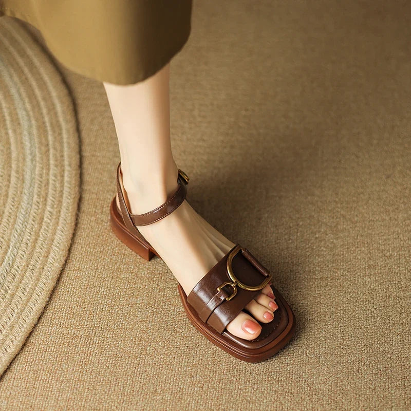 Alvine | Full Grain Leather Flat Sandals